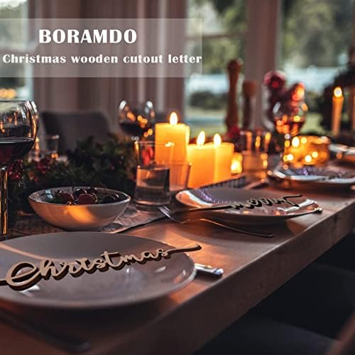 Boramdo חג המולד עץ עץ עץ שלט קיר עיצוב 12 יחידות, מילות עץ גזרות לקישוטים לבית, צלחת שולחן קישוטים כפריים, שמחה מבורכת