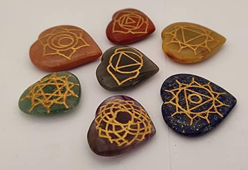 Sharvgun Seven Chakra reiki צורת לב-סמבול 7 של חתיכות מרפא חן חן אבן דקל חרוט סמלי צ'אקרה חרוטים