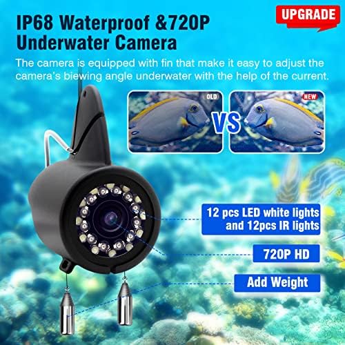מצלמת דיג מתחת למים, משודרגת 720p מצלמה w/DVR, Finder Finder Finder Wideo עם 1280x720 IPS מסך 7 אינץ