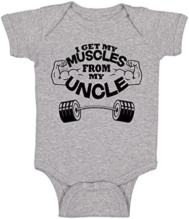 בל הומי אני מקבל את השרירים שלי מדודי - מגניב כמו דודי - מטפס תינוקות חמוד מצחיק, בגד גוף של תינוק מקשה אחת
