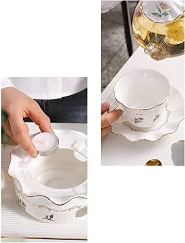 Lianxiao - ערכת תה אחר הצהריים אירופית כוס קפה תה כוס עמידה לחום, קומקום פרחים קומקום סט נר חימום פירות תה קומקום