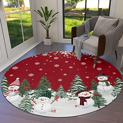 שטיח שטח עגול גדול לחדר שינה בסלון, שטיחים 4ft ללא החלקה לחדר ילדים, איש חג המולד שלג חג המולד עץ חורף שלג שטיחים