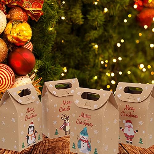 Besportble שקיות נייר מתנה 24 יחידות חג המולד שקיות נייר קראפט עוגיות קראפט ושקיות ממתקים סנטה קלאוס חג המולד מתקפל שקיות קראפט
