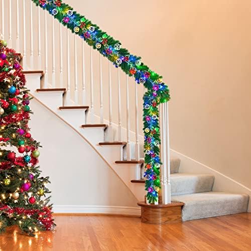 זר חג מולד מלאכותי 6ft עם אורות, זר חג המולד עם 30 נוריות LED - קישוטי זר חג המולד של חג המולד למדרגות המעטפת מעקה קמינים