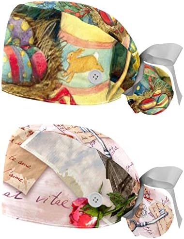 Vbfofbv כובע עבודה עם כפתורים של סרט זיעה עניבת כובעי בופנט, סגנון רטרו פרח כחול נייני לבן סגנון רטרו