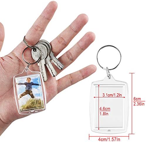 30 יחידות תמונה הכנס מחזיקי מפתחות, אקריליק ברור ריק מחזיקי מפתחות תמונה מסגרת מחזיק מפתחות עם פיצול טבעת אישית מותאם אישית