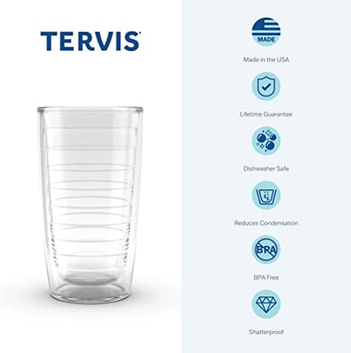 צב ירוק TERVIS תוצרת ארהב כוס נסיעה מבודדת כפולה עם כוס חומה שומר על שתייה קרה וחמה, 16oz - ללא מכסה, ברור