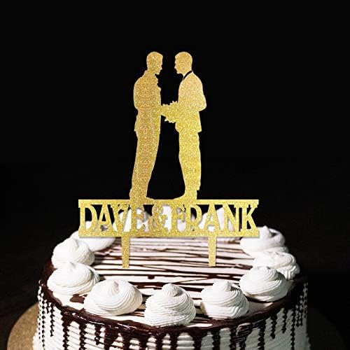 מר ומר עוגת חתונה טופר הומואים שני גברים 元素 צללית שני בעלים קישוטים לחתונה שם מותאם אישית EST DATE DATE מתנות נצנצים זהב