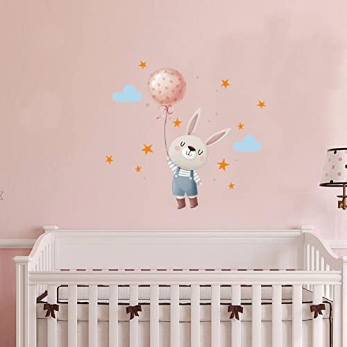 חמוד באני בלון קיר מדבקות עבור בנות שינה יפה ארנב קיר מדבקות לילדים חדר חלום מתוק ענן כוכבים נשלף משתלת חדר