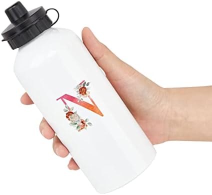 יילוליו פרח אותיות ראשונית אלומיניום מבודד בקבוק מים ספורט כד מים ורוד אות ראשונית N עם פרחים שני מכסים בקבוק מים ניידים
