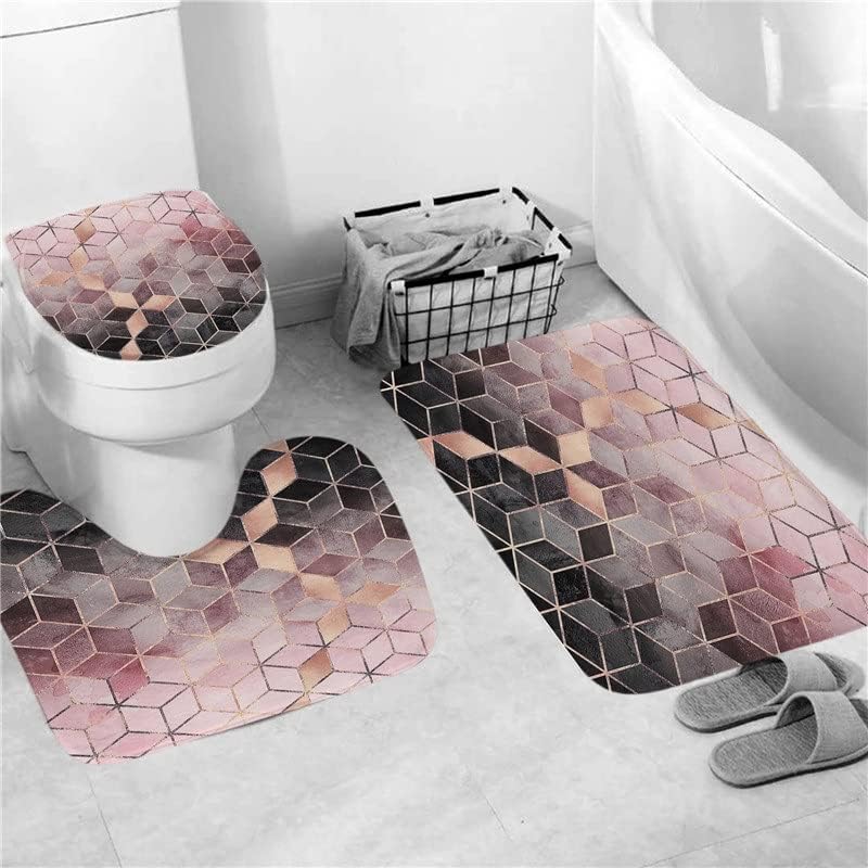 גיאומטרי שיש הדפסת מקלחת וילון אמבטיה מחצלת סט רך שטיח אנטי להחליק שטיח מכסה אסלת כיסוי אמבטיה וילון בית תפאורה