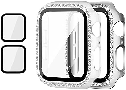 מארז שעון Apple 2 Dolyer 2 תואם לסדרה SE/6/5/4 עם מגן מסך זכוכית מחוסמת 44 ממ, כיסוי פנים מגן מחשב IWatch פגוש עם יהלום