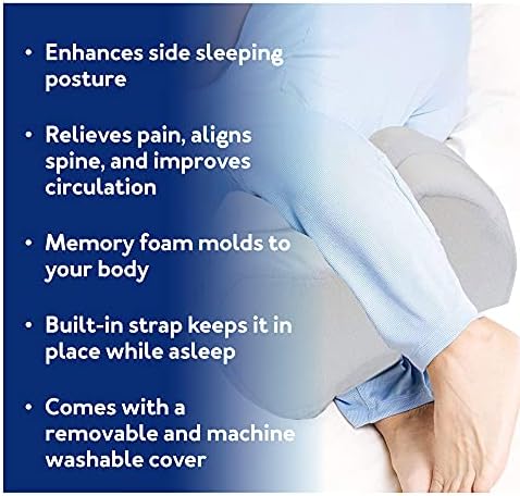 כרית ברך ארגונומית לשינה צדדית - זיכרון אורטופדי קצף כרית ברך ליישור עמוד שדרה וכאבי גב - כיסוי רך עם רצועה מייצבת