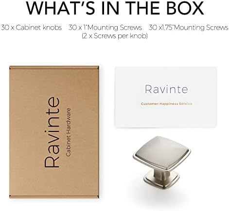 Ravinte 30 חבילה מוברשת ניקל ארון מטבח כפתור מרובע כפתור ארון חור יחיד חומרה לארון מגירות שידה מושך ידיות ארון מגירות