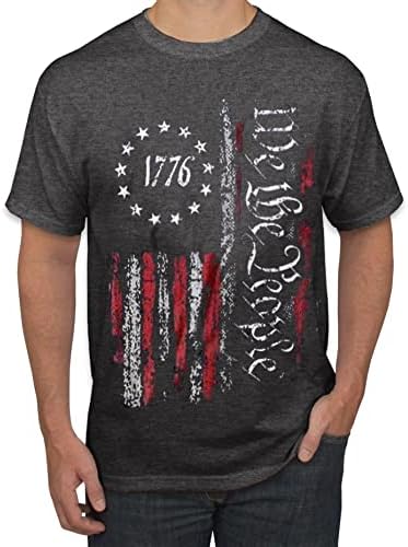 אנחנו אנשים אמריקאי 1776 חולצה גברים במצוקה אמריקאי דגל פטריוטי קצר שרוול עצמאות יום חולצה