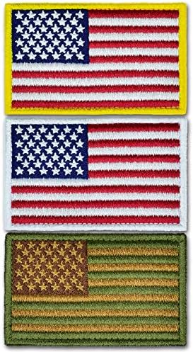 דגל ארהב טקטי טלאי רקום 3 חלקים, דגל אמריקאי ארהב ארצות הברית של אמריקה סמל אחיד צבאי, גודל 3 × 2 אינץ '