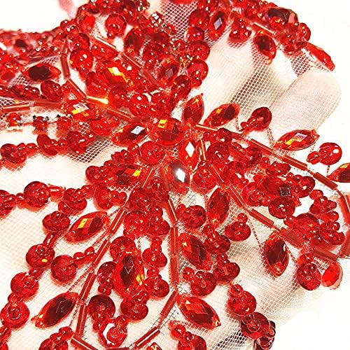 Walnuta חרוזים מדהימים תפירה אדומה ריינסטון טלאי אפליקציה אבנים ורצועת קריסטלים לתלבושות שמלות כלה