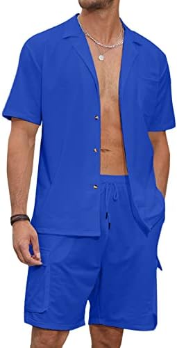גברים של 2 חתיכות חולצה סטים-חולצה וקצר סטים מקרית כפתור למטה אימונית קיץ טרנינג אופנה חוף תלבושות