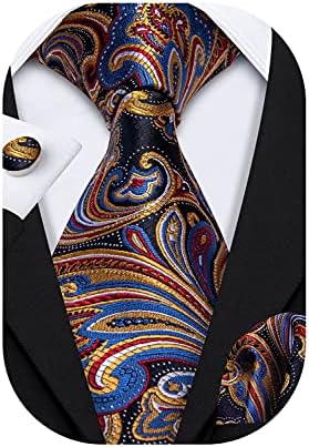 בארי.וואנג גברים קשרי פייזלי ארוג משי עניבה סט עם כיס סוקרה חפתים פורמליות