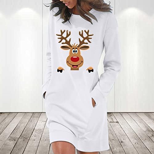 נשים אופנה רופפת כיס שרוול ארוך הדפס חג המולד של סוודר סווטשירט סווטשירט חצאית שמלת הרזיה