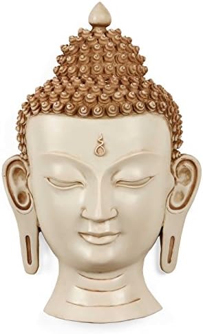 Craftvatika 15 אינץ 'גדול ראש בודהה/חזה בודהה קיר תליה/מסכת קיר פסל/קיר הר/משרד בודהיזם בנפאל לבן, מתנות תפאורה