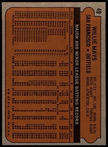 1972 Topps 49 ווילי מייס סן פרנסיסקו ענקים VG/Ex Giants