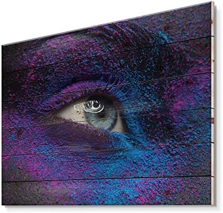 עיצוב עין נשית עם צבע יבש פיגמנט אבק על הפנים עיצוב קיר עץ מודרני ועכשווי, אמנות קיר עץ סגול, אנשים גדולים לוחות קיר