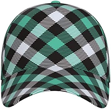 ביסקאי ירוק שחור לבן משובץ משובץ יוניסקס הדפסת כובע בייסבול כובע משאית מזדמן כובע חוף רך מתכוונן כובע חוף חיצוני