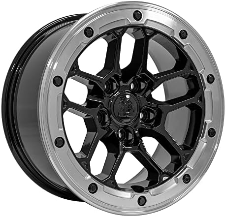 OE Wheels LLC 17 אינץ 'מתאים לג'יפ רנגלר 17 אינץ', גלדיאטור DF01 שחור עם גלגל פנים במכונה