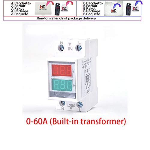 DIN Rail AC 160-275V 0-100A 60A AMMETER AMMETER LED LED תצוגה של לוח מתח מתח זרם עם שנאי, AC 0-60A