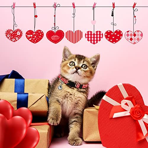 12 יחידות חג האהבה חתול צווארון חתלתול צווארון עם פעמון מתכוונן לחיות מחמד קולרים עם בטיחות הבדלני אבזם אהבת לב