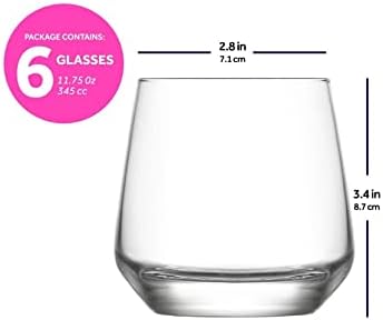 כוס זכוכית ויסקי הומיו 345 מל סט של 6, אידיאלי למים, מיץ, משקאות חריפים או קוקטיילים כוסות כוסות שתייה יומיומית