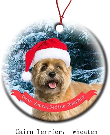 תליון חג תלוי בפורצלן לחג המולד, כלב פיטבול כחול בכובע סנטה כובע חיה קישוט קישוט עץ חג המולד קישוט קישוט