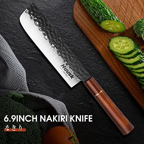 סט סכיני שף יפן הוסק, סכין גיוטו 8 אינץ 'סכין שף מקצועית, סכין מטבח יפנית סנטוקו 7 אינץ 'וסכין נקירי סכין ירקות ופירות 7
