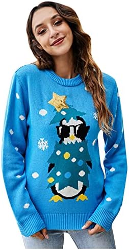 סוודר סנטה חג המולד לנשים חולצה סרוגה נעימה סתיו חורף עליון שרוול ארוך סוודר טרנדי מזדמן