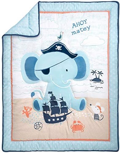 Sammy & Lou Ahoy Archie Elephant נושא פיראט ימי ניטרלי 4 חלקים מצעי עריסה לתינוק