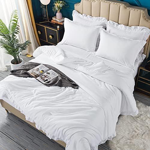 Andency White King Size Setforter Set, 7 חתיכות מיטה בשקית, כל מיטה בעונה עם סדינים, ערכות מצעים קלות ומשקל פלאפי עם שמיכה,