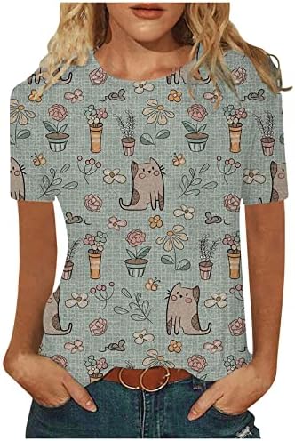 חולצות קיץ חולצות דפוס חיות חמוד מזדמן שרוול קצר שרוול עגול צוואר עגול גופיות טוניקה חולצות טי לנשים