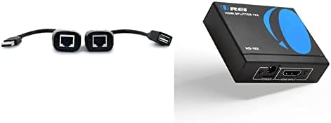 Monoprice USB מאריך על חיבור Cat5e או Cat6 עד 150ft, שחור ואורי HDMI מפצל 1 ב -2 Out 4K - 1x2 תצוגת HDMI כפיל