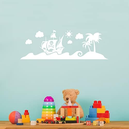 מדבקות אמנות קיר ויניל - ים ספינת פיראטים - 15 x 45 - מדבקת עיצוב חמוד מעוררת השראה טרנדית לילדים חדר שינה בית פעוטות תינוקות