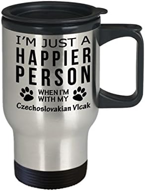 חובב כלבים טיול ספל קפה - אדם מאושר יותר עם Czechoslovakian Vlcak - PEPE BUSTUE GIFTS