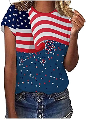 עליון מזדמן עבור בנות שרוול קצר שרוול צוואר עצמאות יום עצמאות דגל גרפיקה רופפת חולצות חולצות חולצות נשים N7