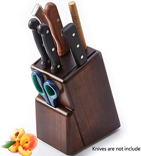 גואנגמינג-סכין בלוק גומי עץ אוניברסלי, 5 חריץ עם מספריים, מחדד אחסון סכין לעמוד, ארגונית &מגבר; מחזיק, ריק