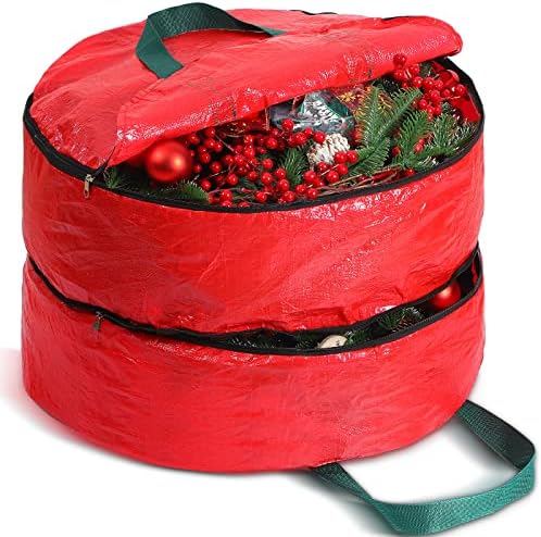 שכבה כפולה אחסון לחג המולד שקית מיכל זרים אחסון צבע טהור צבע עונתי מכולה לחופשה קופסת אחסון חגיגית עם רוכסנים וידיות כפולות