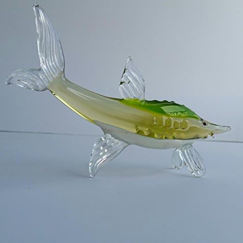 3.5 H x 5 W אמנות בעבודת יד מפוצצת זכוכית אספנית צבועים דגים דגים דגים ירוקים מיניאטוריים, פסלון מתנה בעבודת