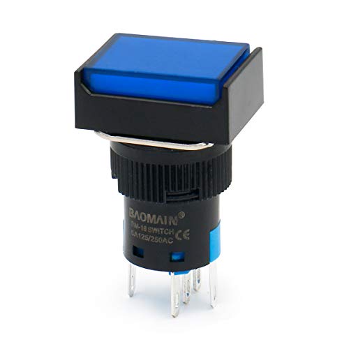 BAOMAIN 5/8 16 ממ כפתור לחצן מתג רגעי מכסה מלבני מלבן LED מנורת אור כחול DC 12V SPDT 5 PIN 5 חבילה