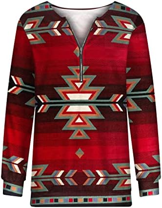 חצי רוכסן מזדמן של נשים חולצות מערביות סגנון אתני מערבי גיאומטריה גיאומטריה סוודר חולצה רופפת חולצה קלה