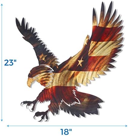 החידושים הבאים תלת מימד אמנות קיר מתכת - נשר קירח דגל דגל אמריקאי עיצוב קיר - אמנות קיר כפרי פטריוטי - בעבודת יד בארצות הברית