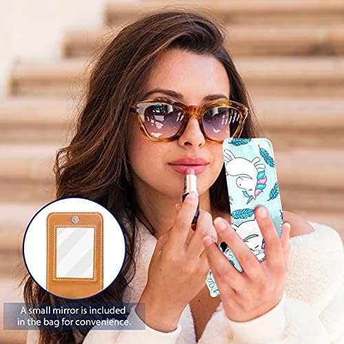 חד קרן כחול גלוס מחזיק שפתון מקרה נייד איפור תיק נסיעות שפתון ארגונית מקרה עם מראה מיני שפתון תיבת אחסון עבור נשים