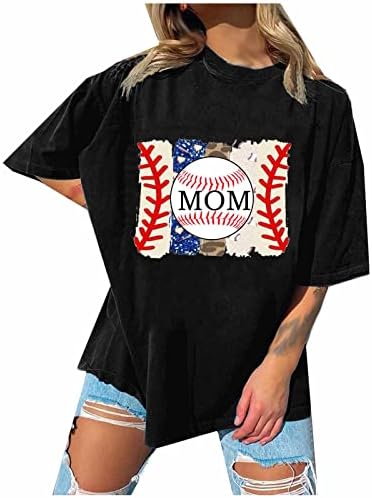חולצות גדולות לנשים בייסבול אמא חולצה אמא של יום טיז זרוק כתף רופף בכושר חולצה קיץ קצר שרוול למעלה